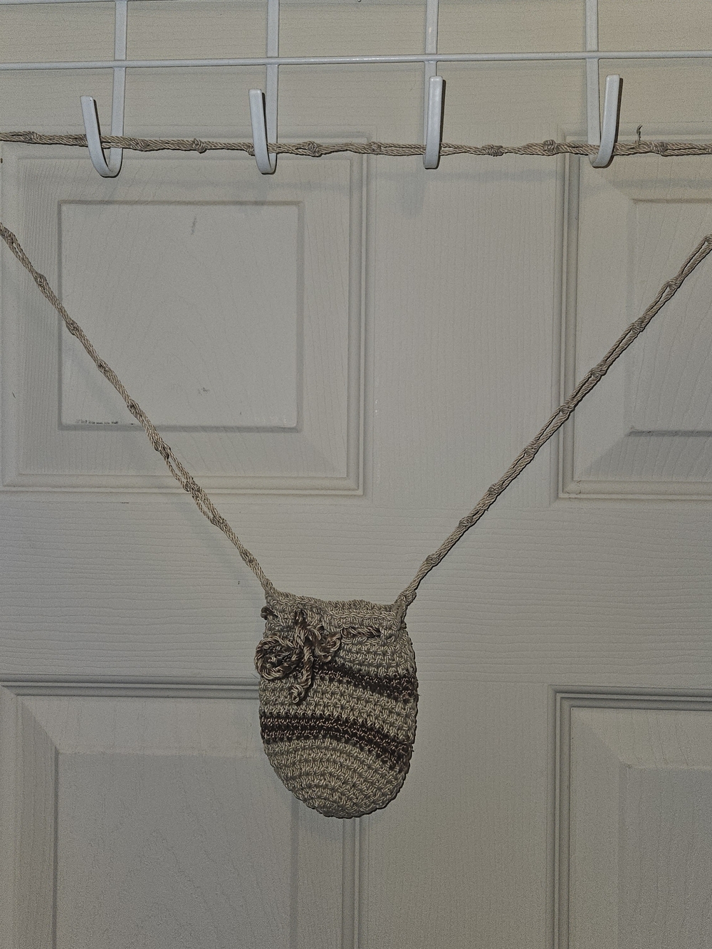 Handmade Crochet Crossbody Pouch in Neutral Stripes